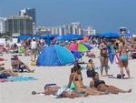 Miami Beach is a mixture of high rise buildings and low rise bikinis.