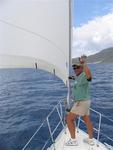 A wave from Richard on the foredeck.