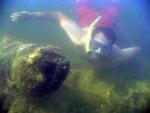 Greg by the crusty underwater canons.