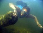 Cherie free-diving on the 18th century wreck.
