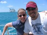 Amy and Kurt with a tallship behind them.