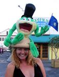 Cherie celebrating the independence of the Conch Republic.  I bought that frog at a thirft store a few hours before the event.