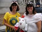 The twins with their blow up pig.