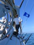 What's wrong with this picture? "Pyewacket" tests the canting keel with no sails up.