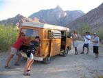 The boys stop for a beer, but the ladies are ready to get there!