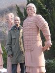 Medium-sized nice Scott hangs out with the big mean Terra-Cotta warrior.