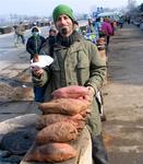 This is lunch--some sort of sweet potato served by street vendors.