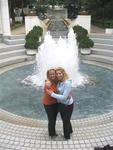 Cherie and Margaret by a fountain.