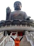 Cherie with the Tian Tan Buddha on Lantau Island.