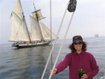 Diane with the 145-ft 'Californian' behing her.  The topsail schooner carries 7,000 square feet of canvass.