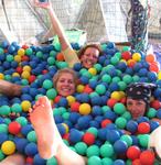 Cherie, Margaret and Vicky relax in a ball-bath.  At a high-end salon they'd charge $120 dollars for this treatment. 