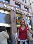 Kristi in front of the Hard Rock Cafe, Barcelona.