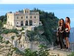 Cherie with Giuliana in front of Tropea's picturesque church.  My 868-page Italian guidebook barely mentions the charming town of Tropea.