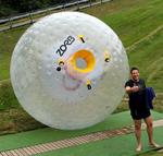 Colin gives the zorb a big thumbs up!