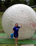Cherie gives the zorb a thumbs up!