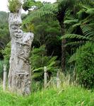 A Maori carving off the side of the road.