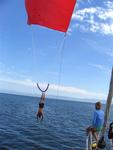 Bruce demonstrates how to exit the spinnaker sling properly.