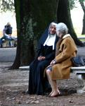 What is going on here?  A bearded nun chats up an old lady while lovers romp in the background. *Photo by Cherie Sogsti.