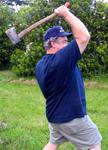 Ken demonstrates "how to huck a hatchet."