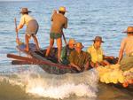 Rowing through the waves.