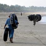 Preparing to rent inner-tubes for the tourists.