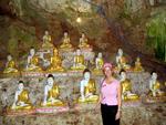 Jean near the Buddha statues.