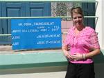 Jean with the Mt. Popa sign.