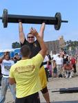 Jaco Vlok at 6'4" and 308 pounds competes in the "Clean and Press" for repitions.