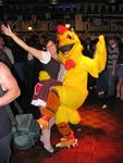 Karem dances with the funky chicken.