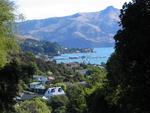 The view of Akaroa from the surrounding hills.