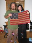 Brian and Eva with the American flag doormat.