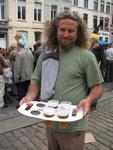 Brian with our cardboard beer tray.  Why don't they have these things in the USA?