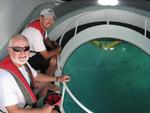 Bob and Greg check out a glass-bottom boat.