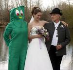 Arrived at my friend Anita's wedding dressed as Gumby.