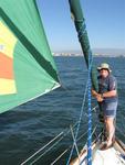 Walt, from Wind Ketcher, on the bow of Chére.