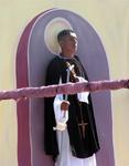 The San Martin de Porres float passes by.