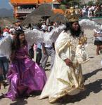 After a safe panga landing, "Mary" carried "Baby Jesus" up the beach.