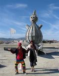 Lisa and Karem with "Feeble Flobbler" by artists Charlie Smith and Jaime Ladet. *Photo by Cherie Sogsti