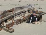 A closer view of Greg with the George L. Olson, revealed in Feb. 2008 when Pacific storms washed away the sand dune that had buried it for decades.