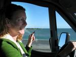 Cherie at the helm in the Florida Keys.