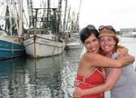 Cherie and Karem by the shrimp boats on Stock Island. We filled up our bellies at Hogfish before we set out on our Key West bar stroll.