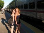 Cherie and Brooke prepare to board the CalTrain to their favorite cuban restaurant: La Bodeguita del Medio in Palo Alto, CA. (There's another one in Cuba, but you can't get there by train.)